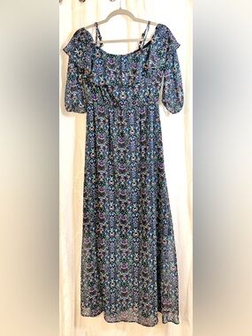 The Limited Sheer Floral Overlay Maxi Dress Layered Boho Romantic Size Small